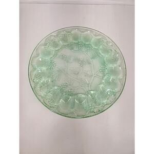 Vintage Green Depression Glass Plate Floral Grapevine 10 Inch